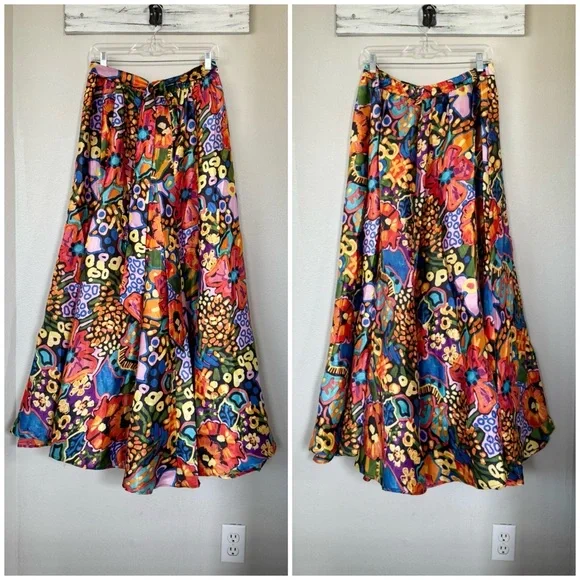 ASHLEY STEWART NWT 2X Floral Print Satin Maxi Skirt • Vibrant Colorful Rainbow - Picture 4 of 10